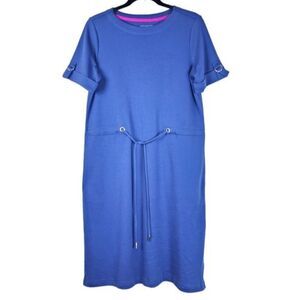 Appleseed’s Blue Cotton Knit T-Shirt Dress Small Drawstring Waist Pockets